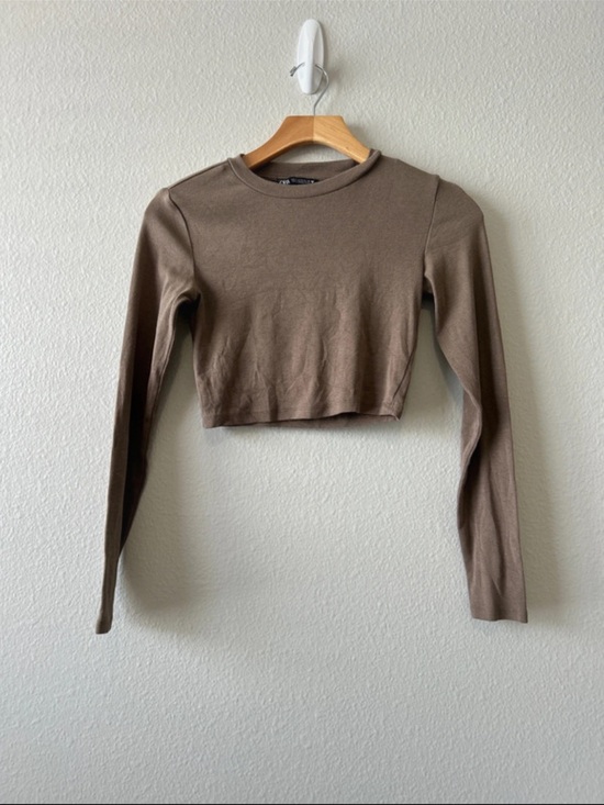 Zara Tops - Zara Cropped Long-Sleeve Knit Top - Brown